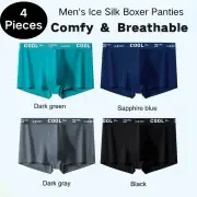 4Pcs Men's Underwear Thin Boxer Briefs Ice Silk Boxer Panties Set Mens Underpants Comfy Breathable Antibacterial Elastic