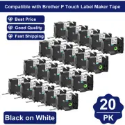 20PK TZe TZ 241 TZ241 Black On White Label Tape For Brother P-Touch 18mm PT-300