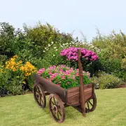 CostwayMultifunctional Flower Cart Made of Anti-Corrosion Wood with 4 Wheels