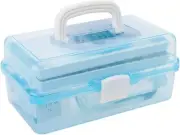 Transparent Blue Plastic Multipurpose Storage Box w/Handle & Expandable Trays
