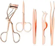 [Arroyner] 5 Pieces Eyelash Applicator Tool False Eyelashes Applicator Eyebrow Curler Eyebrow Scissors (Rose Golden)