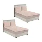 2x Beige 138cm Mattress Protector Stretchable Bed Sheet Cover w/ Pillowcases