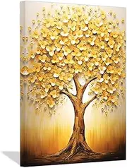 [ZXHYWYM] Abstract Big Tree Canvas Wall Art Golden Yellow Flowers Tree Oil Painting Prints Modern Plant Artwork Home Decor Ready to Hang (Art-2, (45L x 30W cm))