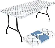 misaya 2 Pack Rectangle Vinyl Table Cloth, Elastic Fitted Tablecloth with Flannel Backing, Waterproof Plastic Table Cover Fits 6 Foot Folding Tables for Camping, Indoor and Outdoor (White, 30" x 72")