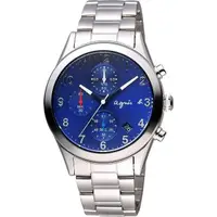 在飛比找momo購物網優惠-【agnes b.】巴黎城市風尚三眼計時手錶-藍x銀/40m