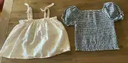 2 x Girls size 12 Navy white check & White orange broderie tops Target NEW 3443