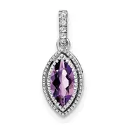 14k White Gold Marquise Amethyst and Real Diamond Pendant