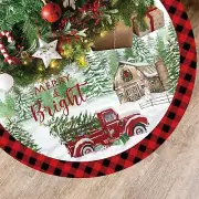 Christmas Tree Skirt 48 Inch Red and Black Buffalo Plaid Tree Skirt Red Truck