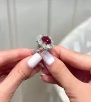 2.27 Ct Cushion Natural Ruby Diamond Proposal Ring 14K solid White gold 5 6 7