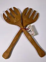 Vintage Wooden Moose Spoons Handcrafted Kootenay Serving Set 2 Forks Salad NEW