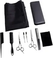 MERRYHAPY 1 Set Professional Hair Cutting Scissors Set Flat Cut Teeth Cut Barber Tools Hairdressing Kit for Home Salon Use Durable Black