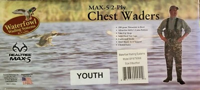 Caddis Realtree Max5 2-Ply Chest Waders Youth Size 5 Bootfoot WFW7906W OR