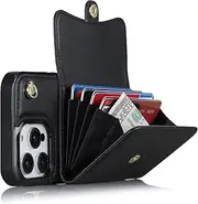 GoshukunTech for iPhone 14 Pro Max Case,Wallet Case Card Holders for iPhone 14 Pro Max,PU Leather Card Slots Phone Cover Kickstand Feature with Strap Wrist, Crossbody Lanyard [Black]