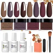 Honey Joy Dip Powder Nail Kit Starter, 4 Colors Fall Dip Powder Colors Nail Kit with Base Top Coat for Nail Art Manicure Salon DIY, Dip-7pcs-No.18