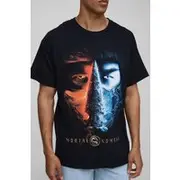 Mens Black Oversized Mortal Combat License Printed T-Shirt