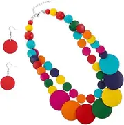 [VALICLUD] 1 Set Necklace Earrings Jewelry Set Chunky Wooden Beaded Necklace Earring Kit Statement Jewelry For Women Girls