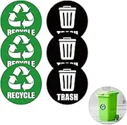 Self-Adhesive Recycle & Trash Bin Logo Stickers - Round Signs for Trash Cans & Garbage Containers (6PCS) - Waterproof for Kitchen