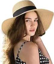 [Pleneal] Beach Sun Hats for Women, Straw Hat for Women UPF 50+ UV Sun Protection Summer Hat Foldable Roll up Cap