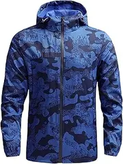 [JEShifangjiusu] Mens Lightweight Windbreaker Jacket Camo Rain Jacket Hiking Jacket Hooded Slim Fit Windproof Coats With Hooded