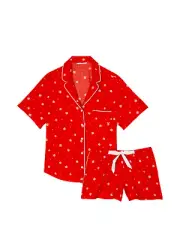 VICTORIA'S SECRET Flannel Short Pajama Set Red Snow Flakes