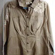 Chico's Tan Embroidered Women's Jacket Size 8 NWT
