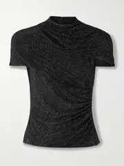 [Self-Portrait] Self-Portrait - Cutout Crystal-embellished Mesh Turtleneck Top - Black - UK 8 UK 8 Black