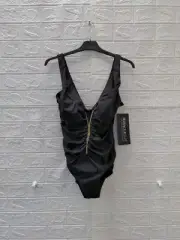 New Miraclesuit Women's Razzle Dazzle Zip One Piece Swimsuit Black Sz 14