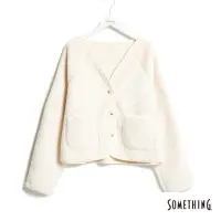 在飛比找momo購物網優惠-【SOMETHING】女裝 無領熊寶寶毛絨外套(米白色)