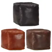 Pouffe Genuine Goat Leather Footstool Footrest Ottoman Tan/Dark Brown vidaXL