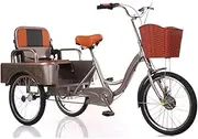 Large Cargo Trike with Back Cabin,Tandem Tricycle with Foldable Back seat,Cruiser Trike for Adult and Senior,3 Wheels Bicycle,Rickshaw Tricycle with Pedals