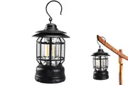 Retro Tent Camping Light LED Lantern Outdoor Portable Rechargeable Night Lamp-Black