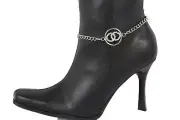 Women Silver Metal Chain Boot Bracelet Shoe Charm Circle Rhinestones Bling