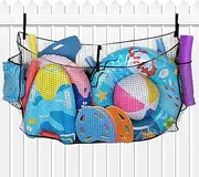Pool Toy Net - Swim Hammock Holder,Foldable Space-Saving Toy Net with Bandage for Fence Debris Removal Poolside Organization Beach Backyard Indoor