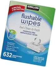 Genuine Kirkland Moist Flushable 632 Wipes Includes 2 Travel Packs (1-1 Pack)