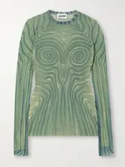 [Jean Paul Gaultier] Jean Paul Gaultier - Printed Mesh Top - Turquoise - medium medium Blue