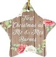 [Designsify] Gifts, First Christmas As Mr & Mrs Barnes, Star Ornament B Xmas Tree Hanging Santa Decoration, for Birthday Anniversary Parents Mothers Day Fathers Day Party, to Men Women Him Her Friend