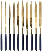 Yakamoz 10 Pcs Titanium Coated Mini Diamond File Set Flat Needle Square Round Triangular Shape Rifler Files for Metal Jewelry Glass Wood Carving Sanding Polishing Tool - 4x160mm