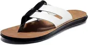[HYDLONGR] Men's Women's Summer Leather Upper Rubber Sole Walking Flip Flops Beach Slippers Thong Sandals