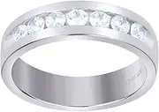 [JewelryWeb] 925 Sterling Silver Mens CZ Simulated Diamond Wedding Band Ring 6.3mm Long-Wedding-Band for Men