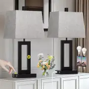 Touch Control Table Lamp Set of 2, Modern Black Bedside Lamps with USB C+A Ports