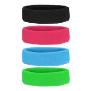4 Pcs Sweatband Headbands Terry Cloth Black/Rose Red/Sky Blue/Light Green