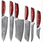 6Pcs Japanese Kitchen Chef Knife VG10 Damascus Steel Santoku Cleaver Knife Red