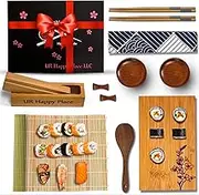 UR Happy Place Sushi Making Kit for Beginners-15 in 1 DIY Sushi Set Made of Real Wood