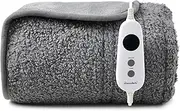 [Dreamaker] Teddy Fleece Boucle Style Electric Heated Throw Blanket 160x130cm Energy Efficient Heat Rug Plush Snuggle Overheat Protection Adjustable 9 Heat Settings Detachable Controller - Light Grey