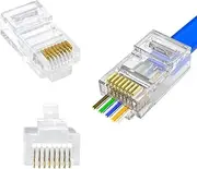 50 Pack RJ45 Cat6 Pass Through Modular Plugs/Connectors for 2.1m Ethernet Cable, Compatible with Computer, Network Switch, Router, Printer, IP Camera