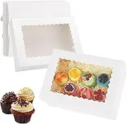 Anscher 12 Sets Large 1/4 Sheet Cake Boxes with Lids, 14x10x4 Inch Rectangle Quarter Sheet Cake Boxes with Window, White Treat Boxes for Pastry Baking Cake Cookies Donuts Cupcake Pie Packaging