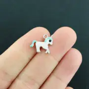 5 Unicorn Charms Silver Tone Enamel Blue and White - So Magical! - E552