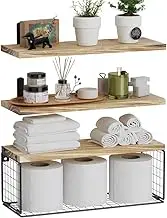 HHWRT Floating Shelves with Storage Basket, Bathrooms Shelves Over Toilet with Storage Baskets, Bathroom Wall Decor with Paper Storage Basket, Bathroom Organizers and Storages Brown