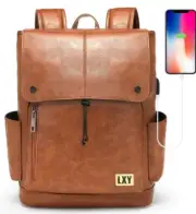 LXY Vegan Leather Laptop backpack, Vintage, USB charging port, Multiple pockets