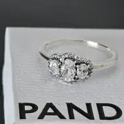 New Pandora Three Stone Vintage Sterling Silver Cz Ring Size 58 Large Free Post